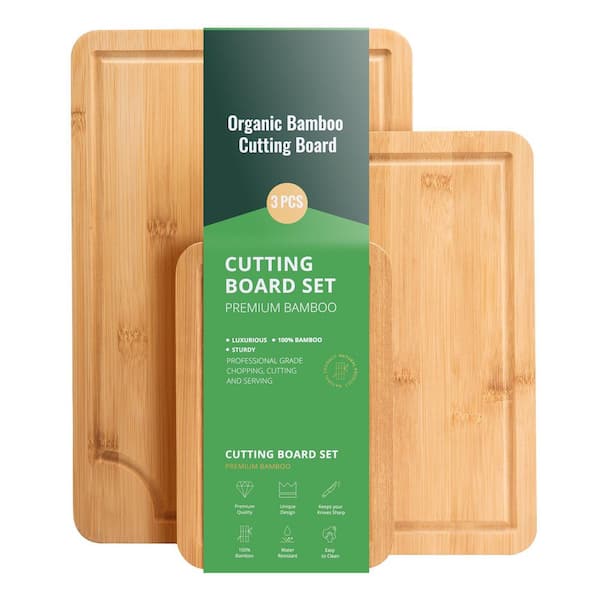 Cutting Board, 3-Pieces, Premium Versatile Bamboo Cutting Board with Food-Grade Oil and Juice Groove, Chopping Board