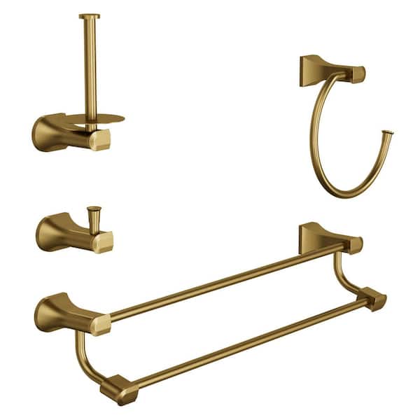 4-Piece Bathroom Hardware Set with Mounting Hardware in Brushed Gold