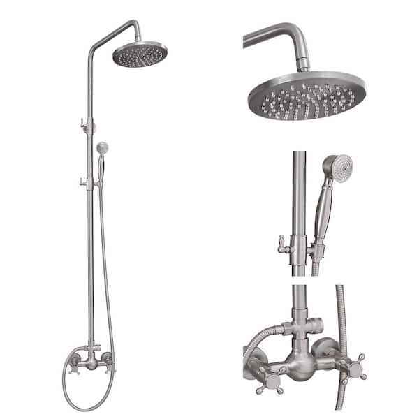 BWE Double Handle 2-Spray Shower Faucet 1.8 GPM with High Pressure 8 in. Round Rain Shower Head in Brushed Nickel