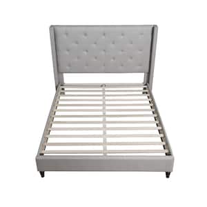 London Grey King Upholstered Linen Blend Wingback Platform Bed