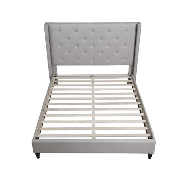 Best Master Furniture London Grey King Upholstered Linen Blend Wingback Platform Bed
