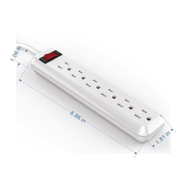 Woods 41366 6 Outlet Power Strip, White, 2