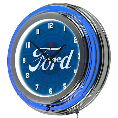 3 in. x 14 in. Genuine Parts Chrome Double Rung Neon Wall Clock