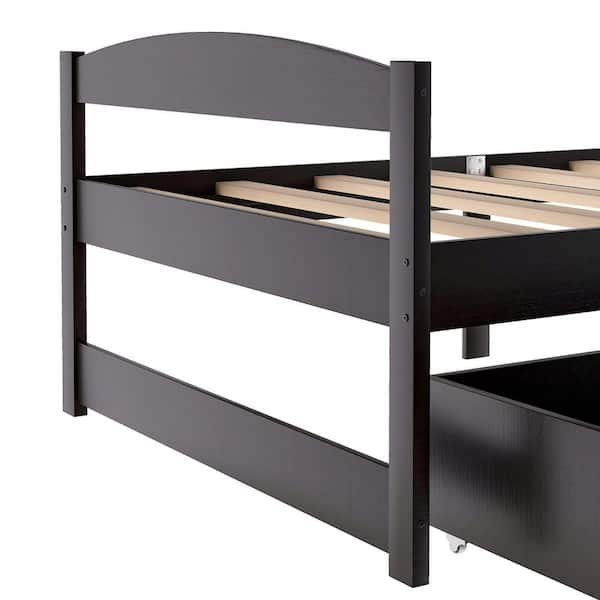 Espresso Wood Frame Twin Size Platform Bed with 2 Drawers