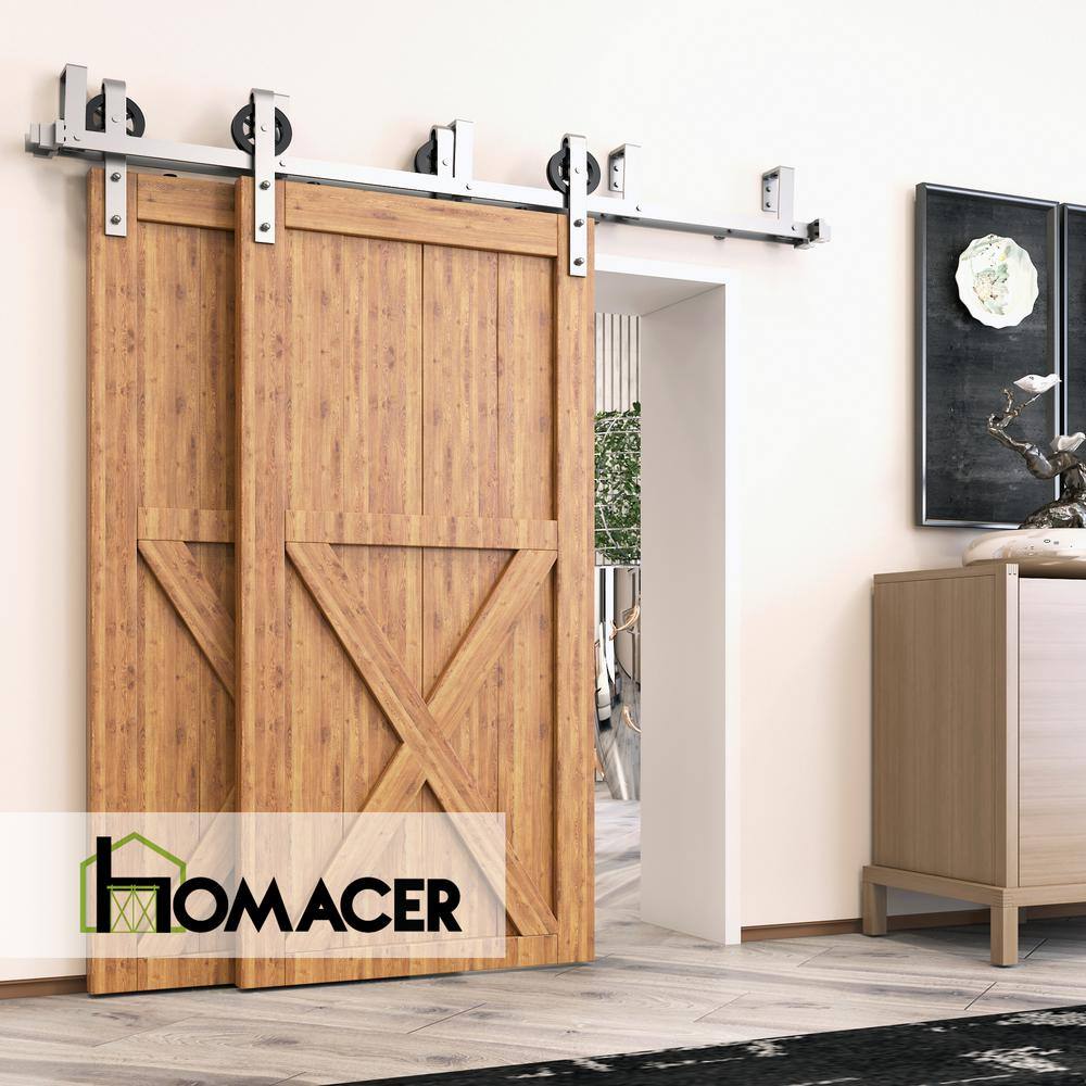 Brushed Nickel Double Track Bypass Sliding Barn Door Hardware Kit