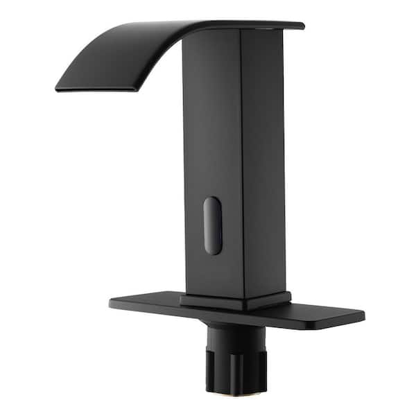 Touchless Bathroom Sink Faucet, Motion Sensor, Waterfall, Cover Plate, Battery, Hot/Cold for 9/16 in. Pipe, Matte Black