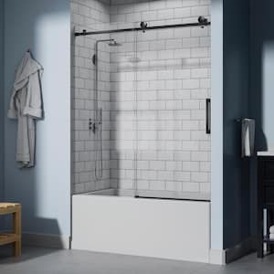 60 in. W x 60 in. H Semi-Frameless Traditional Sliding Bathtub Door in Matte Black with Clear Glass