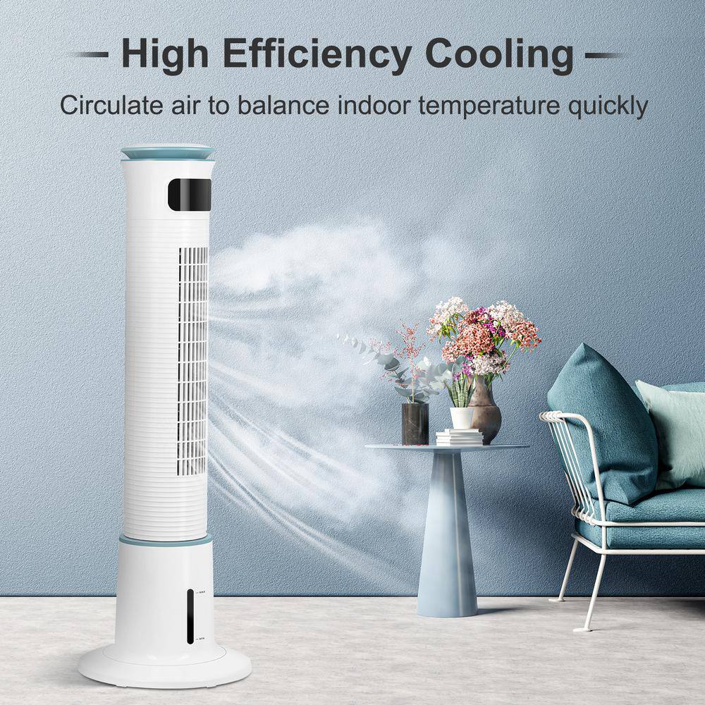 White 43" Bladeless Oscillating Misting Tower Fan with Remote