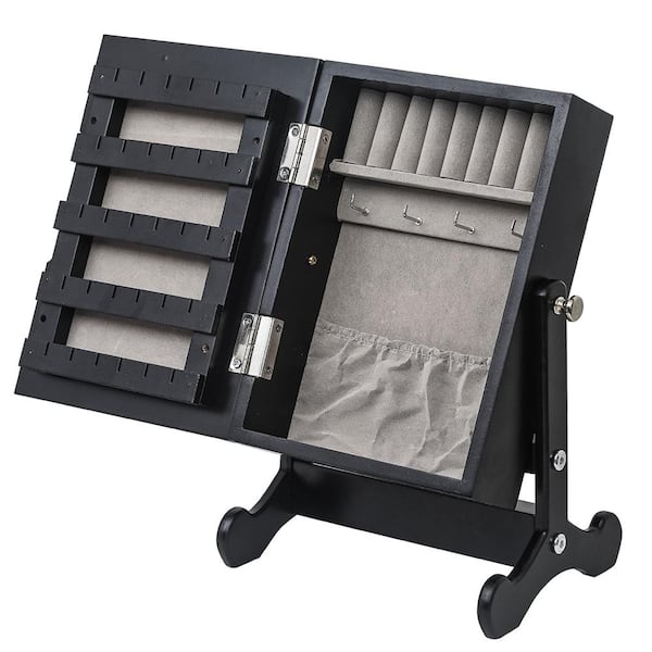 Outopee Black Small Desk Top Use Mirrored Free Stand Jewelry Armoires Storage Box 12 in. H x 9 in. W x 6 in. D