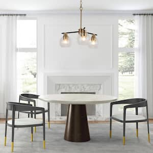 18 in. 3-Light Modern Polished Brass Chandelier, Black Kitchen Island Pendant Light, Seeded Glass Dining Room Chandelier