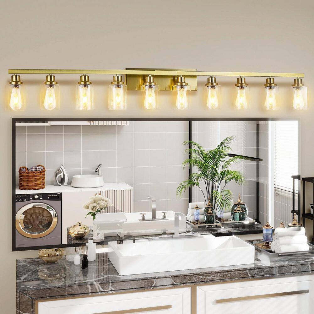 65 in. 10-Light Gold Vanity Lights,Wall Sconces with Clear Glass Shades,Modern Bathroom Room Lighting,Bulbs Not Included price history on PriceWatchPro
