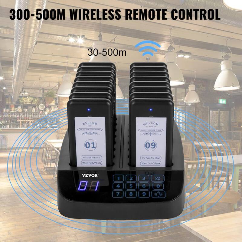 F101 Wireless Calling System 16 Pagers Touch Keyboard Restaurant Pager System with Vibration Flashing and Buzzer