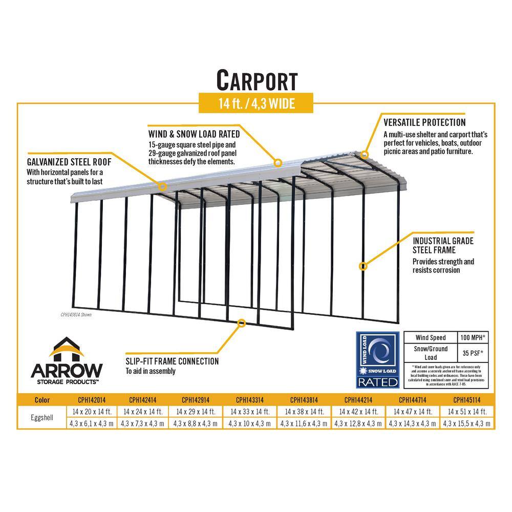 Eggshell Galvanized Steel RV Carport with Metal Roof, 14 ft. x 24 ft.