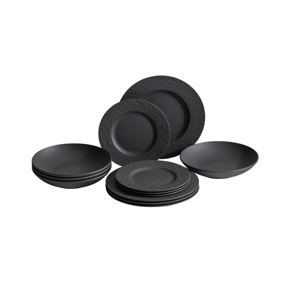 Black Porcelain 12-Piece Round Dinnerware Set