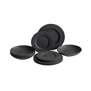 Manufacture Rock 12-Piece Black Service for Four Porcelain Dinnerware Set