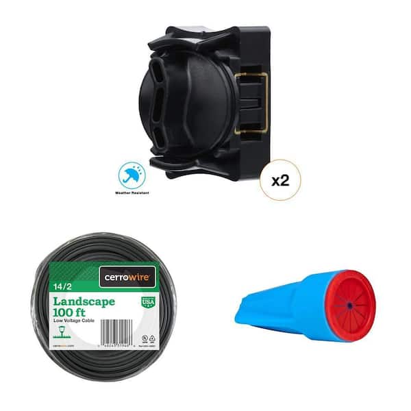 200-Watt Low-Voltage Landscape Transformer, 100 ft. 14/2 Wire and 200 Lumen LED Flood Light (4-Pack)