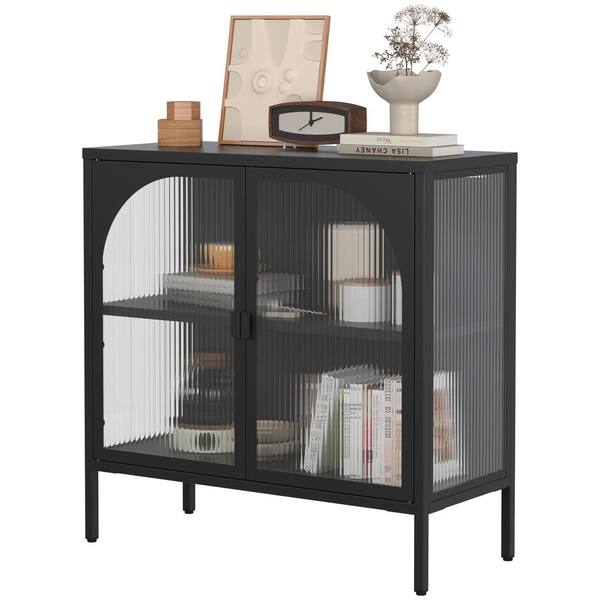 FUNKOL 31.5 in. x 13.8 in. x 31.5 in. White Metal Storage Cabinet w/2 Glass Cabinet-Doors and Adjustable Shelves Holds 200 lbs.