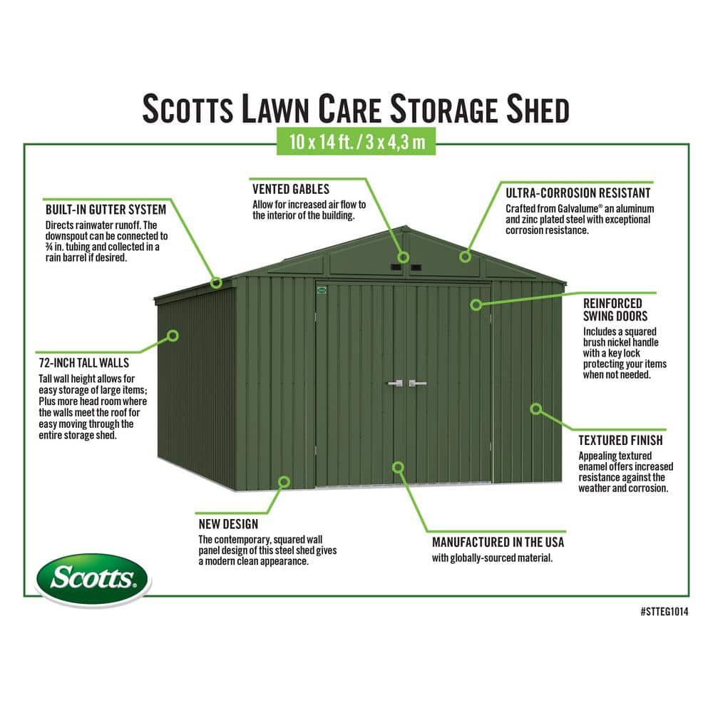 Green 10x14 Steel Lawn Care Storage Shed Kit