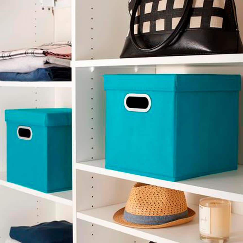 Aqua 11" Fabric Collapsible Lidded Storage Cubes (Set of 2)