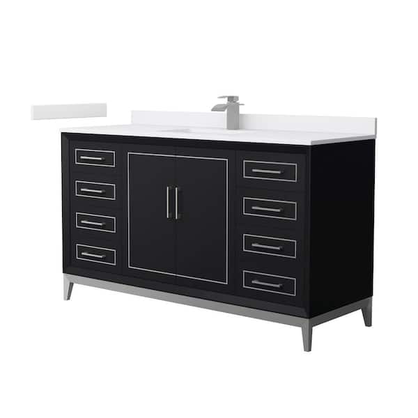 Wyndham Collection Marlena 60 in. W x 22 in. D x 35.25 in. H Single Bath Vanity in Black with White Cultured Marble Top