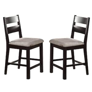 24.5 in. Brown and Gray Low Back Wood Frame Counter Height Stool Chair with Fabric Seat (Set of 2)