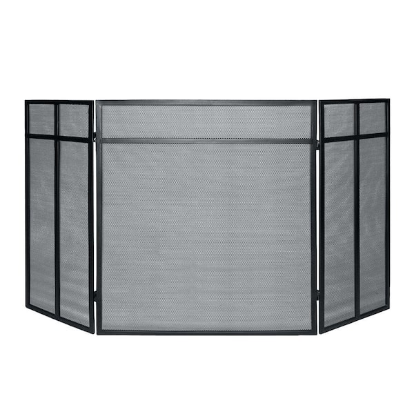 Pleasant Hearth Classic Steel 3-Panel Fireplace Screen in Black
