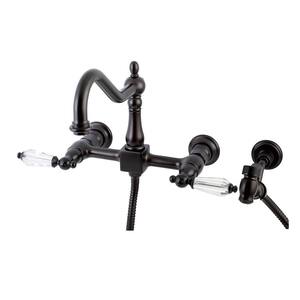 Victorian Crystal 2-Handle Wall-Mount Standard Kitchen Faucet with Side Sprayer in Oil Rubbed Bronze