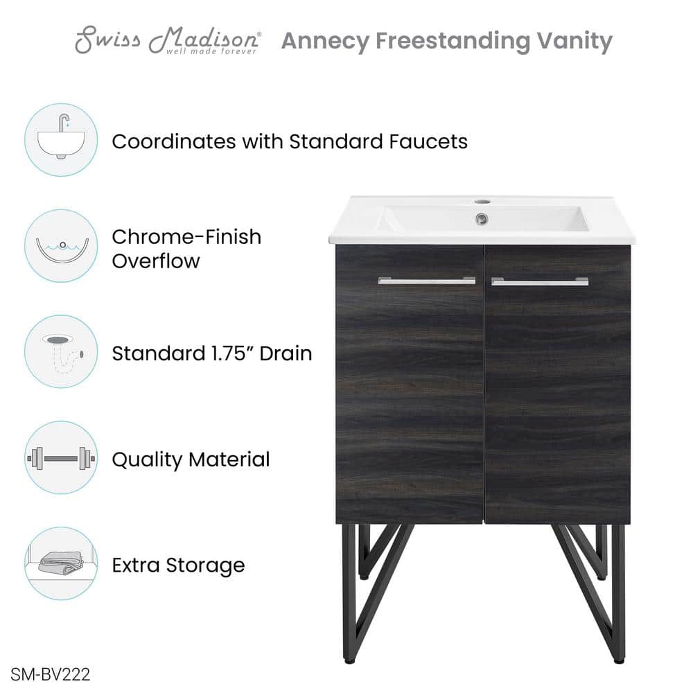 Annecy 24" Black Walnut Freestanding Bathroom Vanity