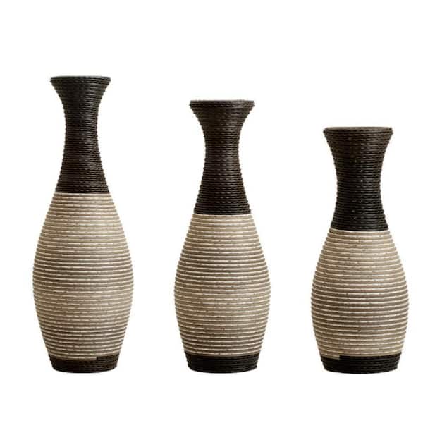 27.56 in. Brown PVC Round Decorative Floor Vase, Desktop Vase for Living Room, Bedroom and Office (3-Pack)