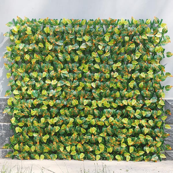 130 x 11.8 in. Expandable Plastic Garden Fence Artificial Leaves Privacy Screen for Patio Red Reticulate Pattern
