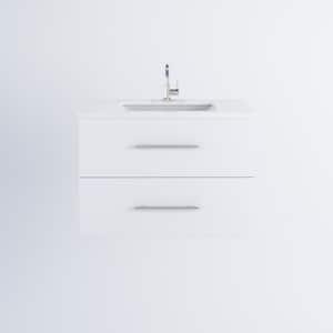 Napa 36 in. W x 22 in. D x 21-3/8 in. H Single Sink Bathroom Vanity Wall Mounted in White with White Quartz Countertop