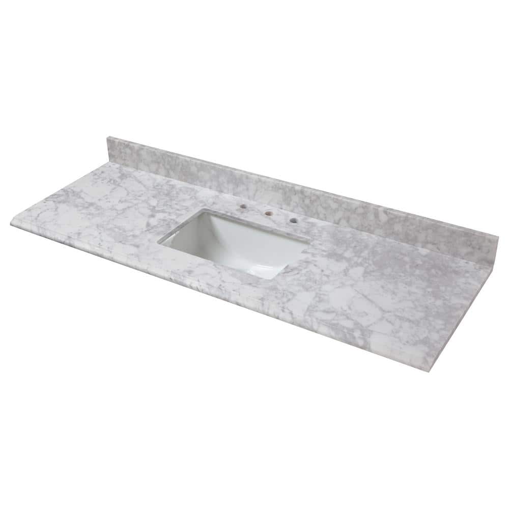 Home Decorators Collection 61 In W X 22 In D Marble Single Trough Sink Vanity Top In Carrara 59108 The Home Depot
