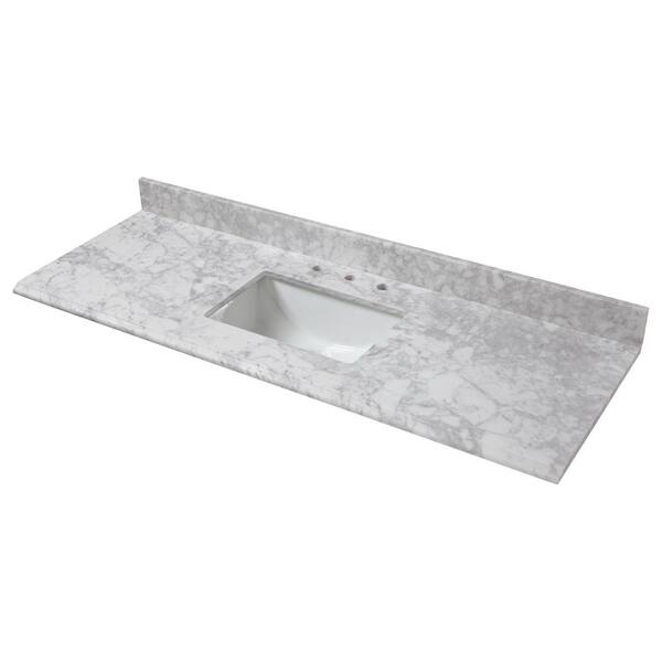 D Marble Single Trough Sink Vanity Top, 61 White Single Sink Vanity Top