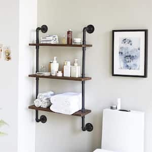 23.62 in. W x 7.87 in D 3-Tier Rustic Brown Industrial Pipe Shelf Decorative Wall Shelf, Metal Bracket Bookcase