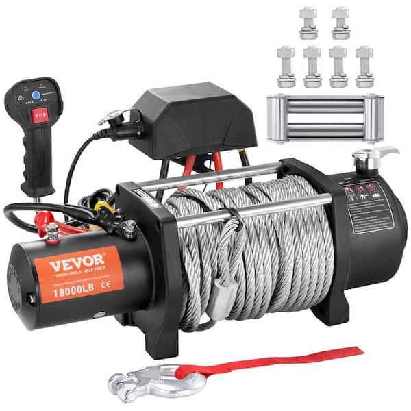 VEVOR Electric Winch 18,000 lbs. Load Capacity ATV 85 ft. Steel Rope Winch with Wireless Handheld Remote and 4-Way Fairlead