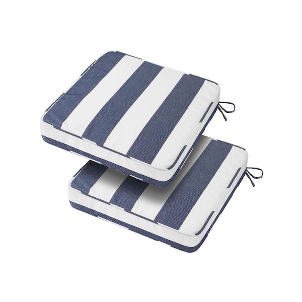 Blue 2-Piece Outdoor Square Corner Chair Seat Cushions with Ties