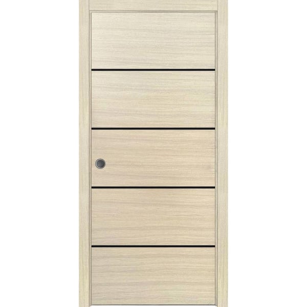28 in. x 80 in. 1 Panel Natural Veneer Finished Solid Wood with Honeycomb Sliding Door with Hardware