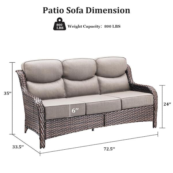 NovaSwivel Brown Wicker Patio Couch, Outdoor Sofa with High Back, and 6 in. Thick Beige Cushions for Backyard, Porch