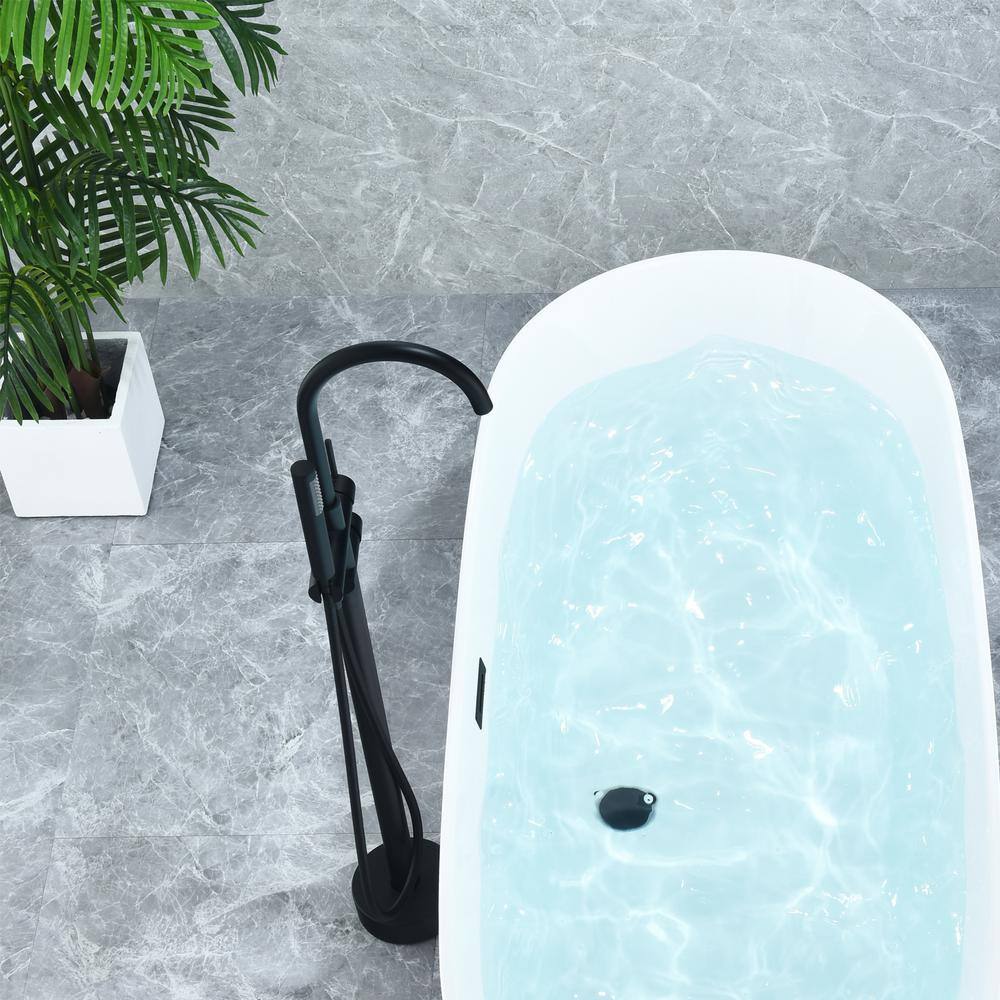 Matte Black Gooseneck Floor Mounted Tub Faucet with Handshower