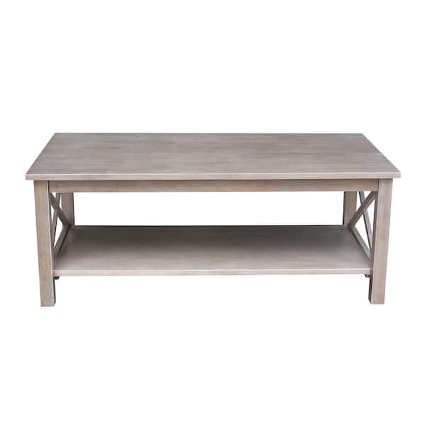 International Concepts Hampton 46 in. Weathered Taupe Gray Rectangle Wood Top Coffee Table with Shelf