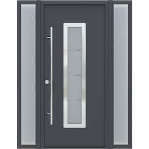 ARGOS 61"x82" Right-Hand/Inswing+Sidelite-left/right Frosted Glass ANTRACIT/WHITE Steel Prehung Front Door +Hardware Kit