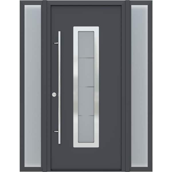 Belldinni Argos 61 in. x 82 in. RH/Inswing Sidelight-Left/Right Frosted Glass Antracit/White Steel Prehung Front Door Hardware Kit