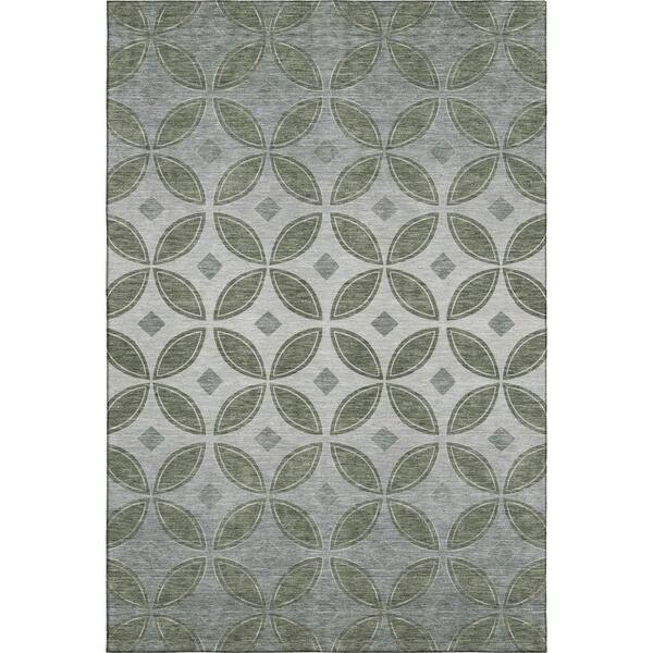 Mayfield Premium Machine Washable Abstract AMF2423 Basil 5 ft. x 7 ft. 6 in. Area Rug