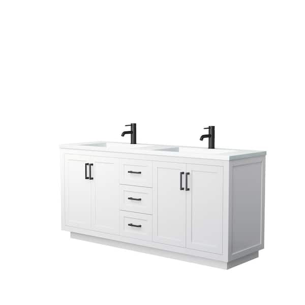 Wyndham Collection Miranda 72 in. W Double Bath Vanity in White with Solid Surface Vanity Top in White with White Basins