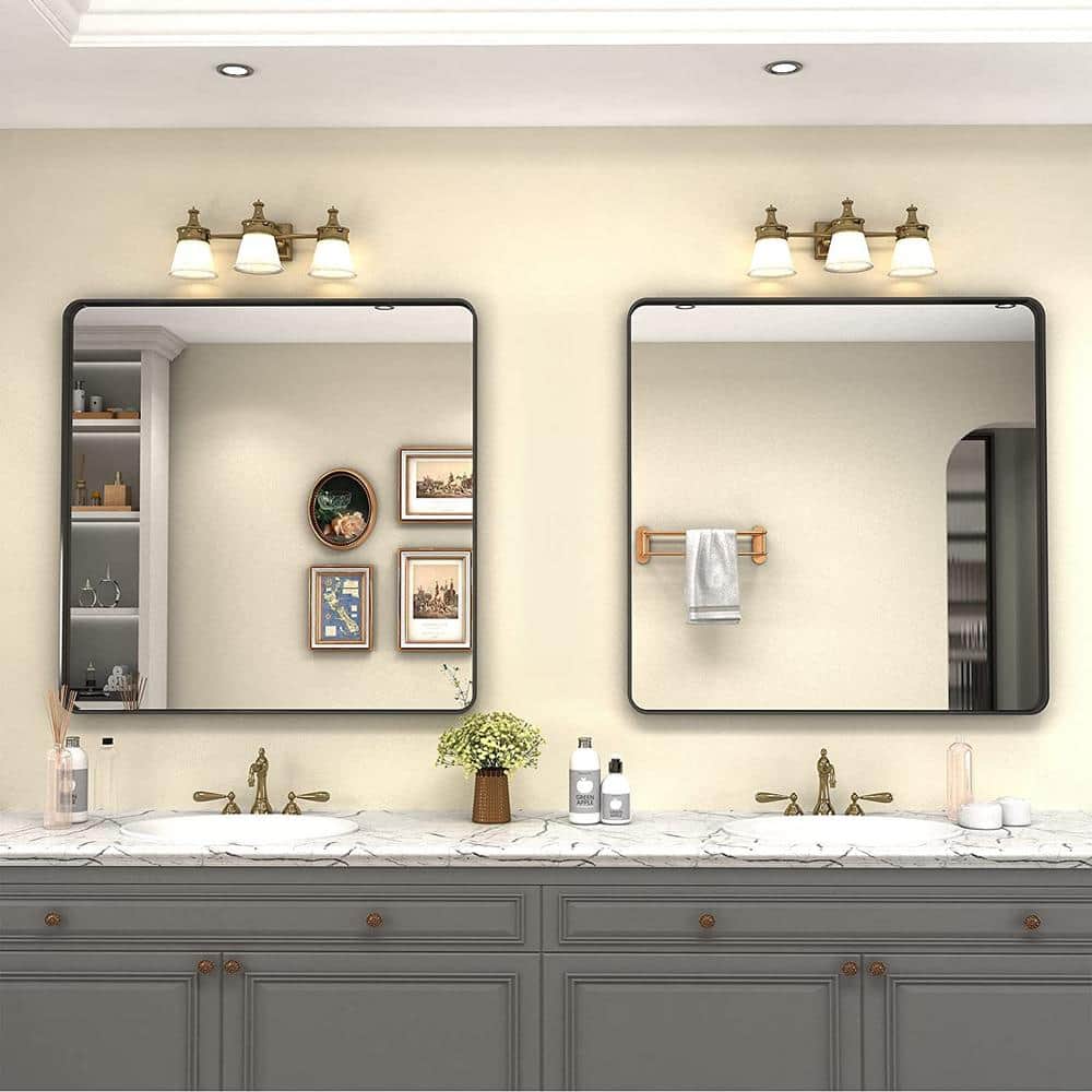 Matte Black Square Aluminum Vanity Mirror with Tempered Glass