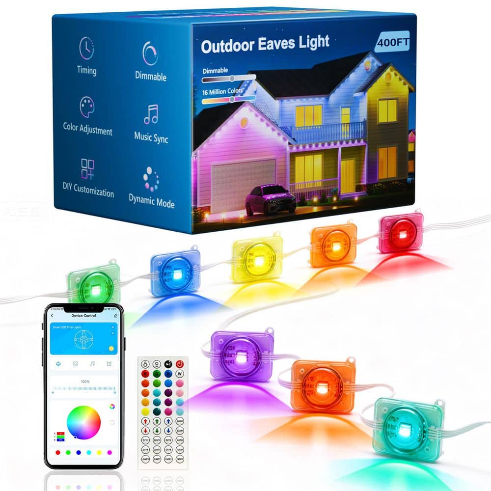 400FT Plug-in RGB Color Changing Permanent Eave LED Strip Light, Dimmable IP65 Waterproof Christmas Tape Lights price history on PriceWatchPro