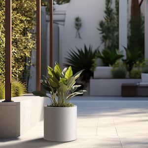 Lightweight 13 in. x 13 in. Crisp White Extra Large Tall Round Concrete Plant Pot/Planter for Indoor and Outdoor