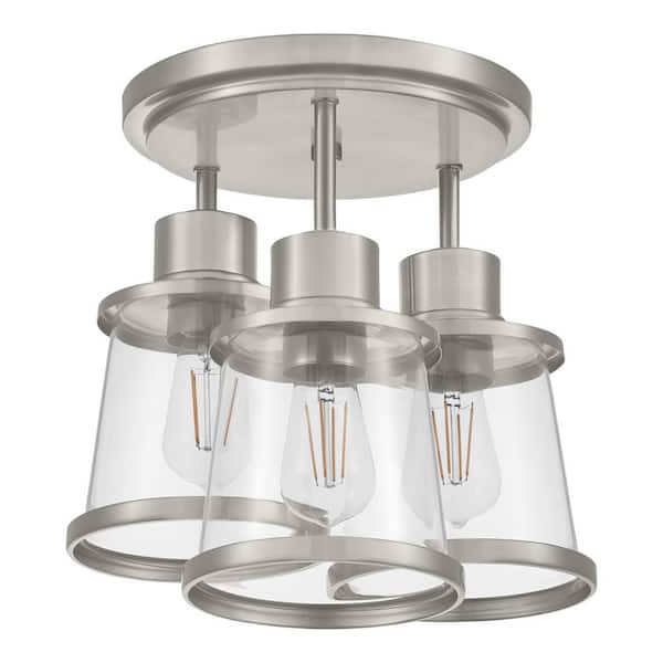 Hampton Bay Rigby 15.75 in. 3-Light Brushed Nickel Flush Mount, Farmhouse Ceiling Light