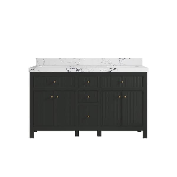Willow Collections Sonoma 60 in. Double Sink Freestanding Black Top Bath Vanity with Viola Night Quartz Top Unassembled