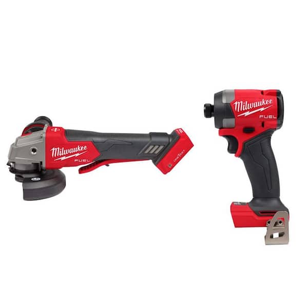 M18 FUEL 18V Lith-Ion Brushless Cordless 4-1/2 in. /5 in. Braking Grinder w/ Paddle Switch & 1/4 in. Impact Driver